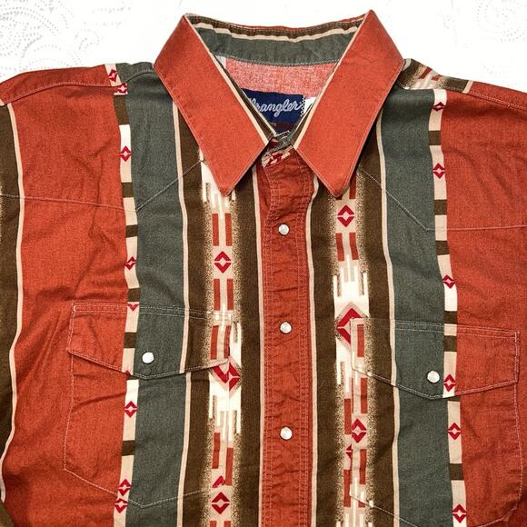 Wrangler Western Shirt Mens Size XXXL Pearl Snap Aztec Southwestern Long-Sleeve - Picture 2 of 14